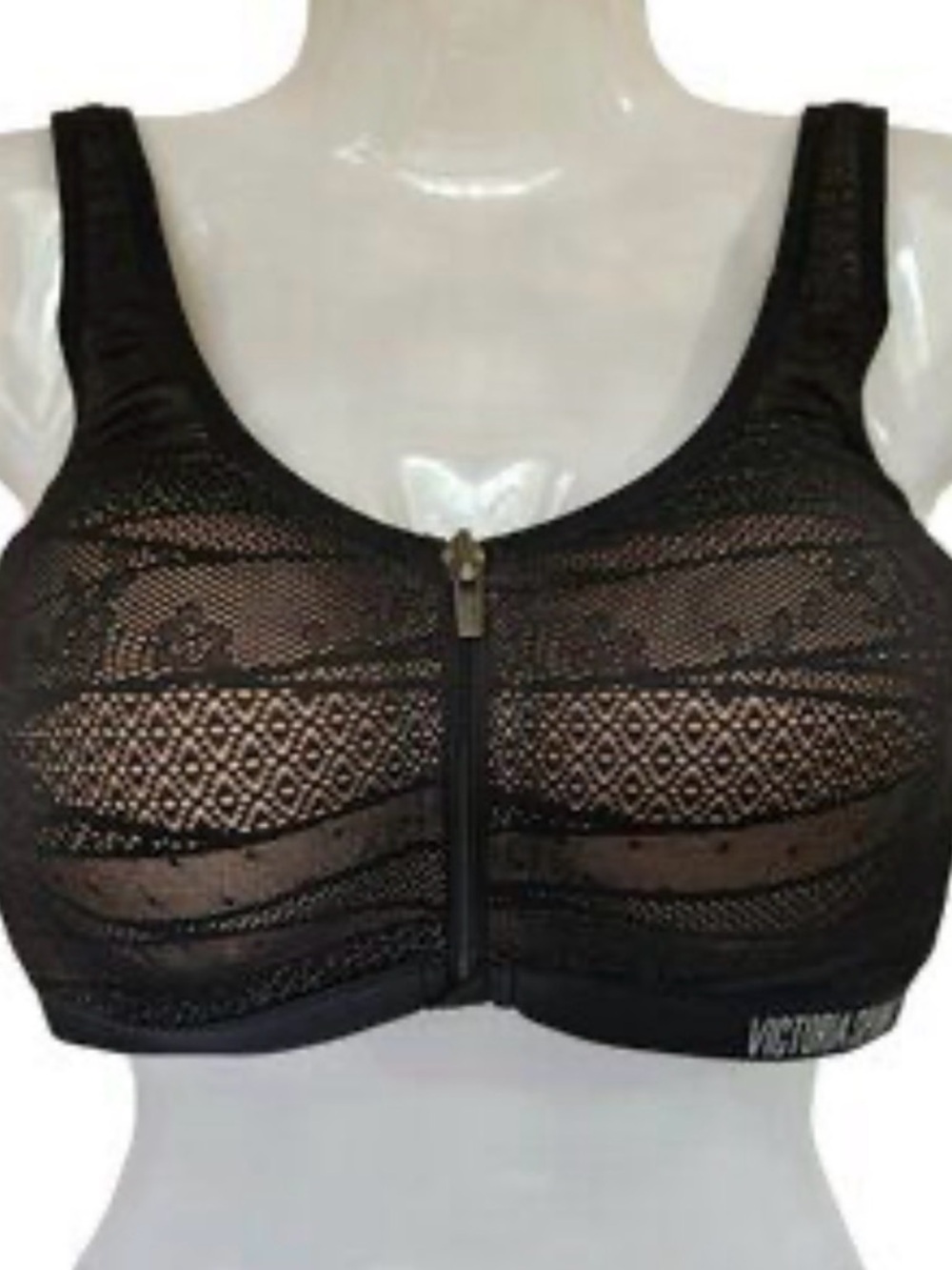Victoria's Secret Black Lace Front-Zip Support Bra